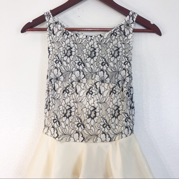 Bebe Cream and Black Floral Lace Peplum Dress - Picture 3 of 8